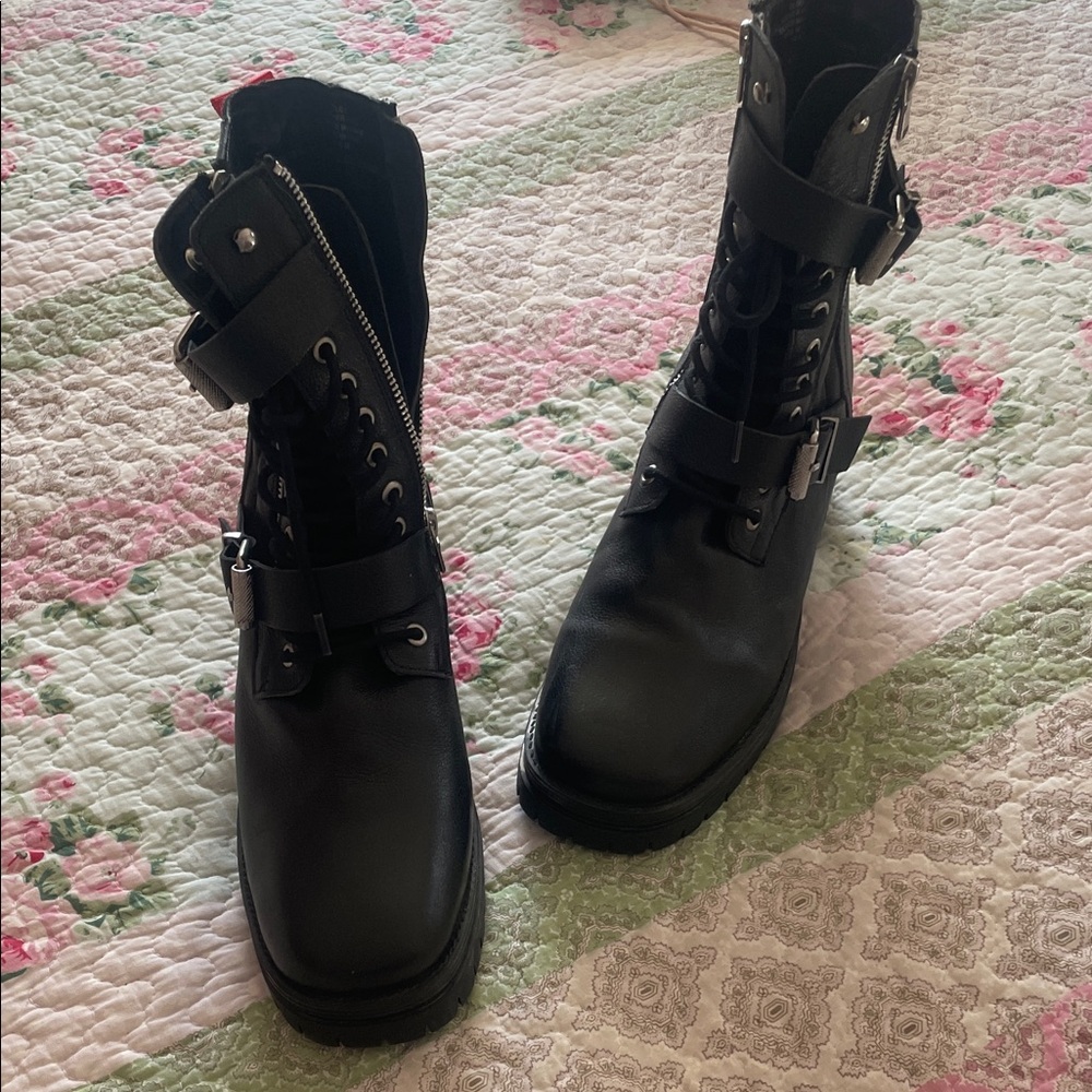 Charles David Black Moto Boots with Silver Accents - Picture 2 of 5